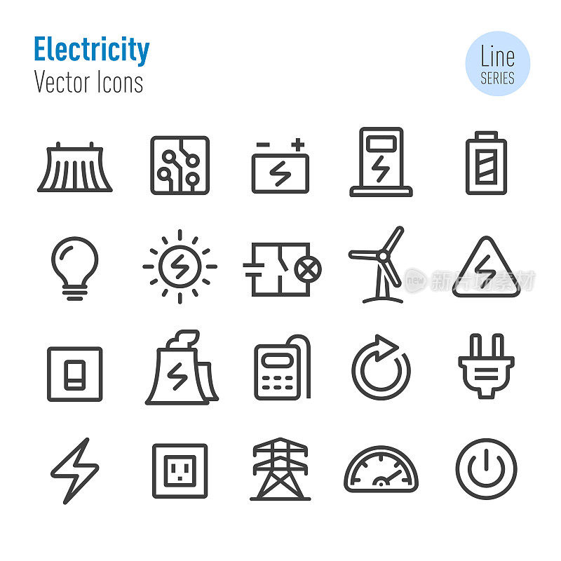 Electricity Icons Set - Vector Line Series